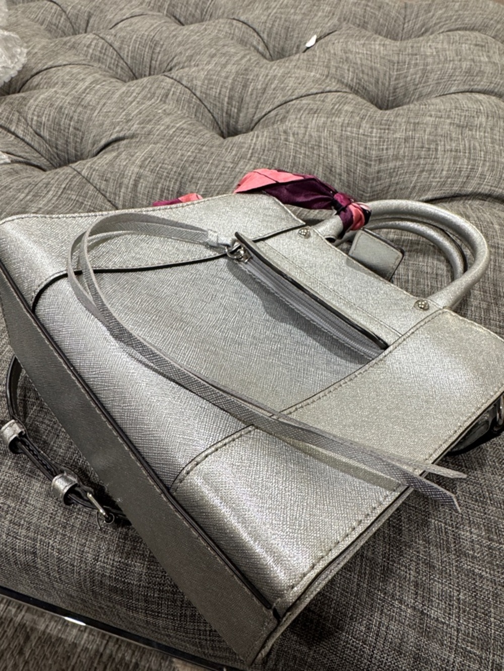 Rebecca Minkoff Mini Tote M.A.B. Silver Saffiano Leather Crossbody - Picture 16 of 17